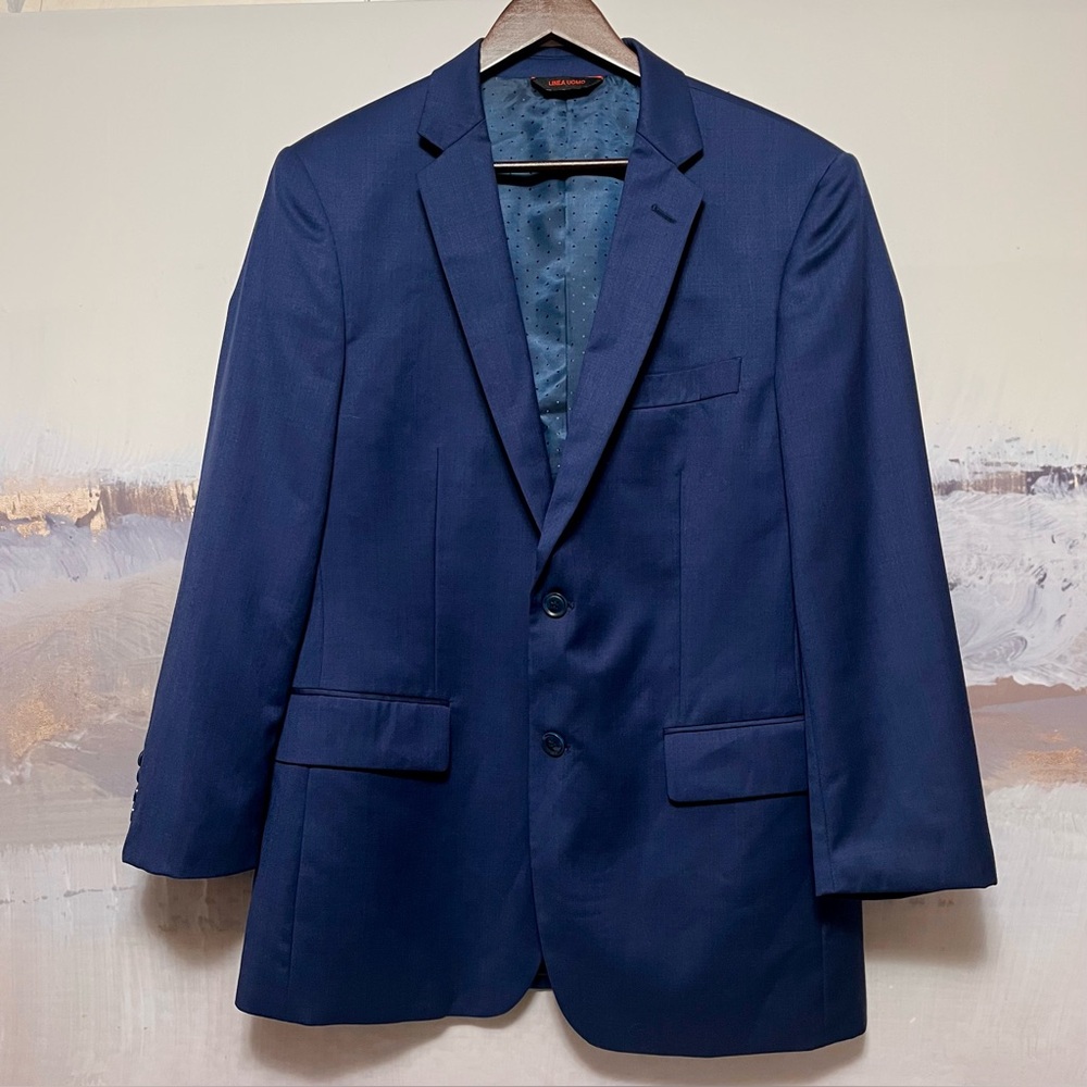 LINEA UOMO Mens 40R Navy Blue Modern Fit 100% Wool Blazer Suit Jacket Sport Coat
